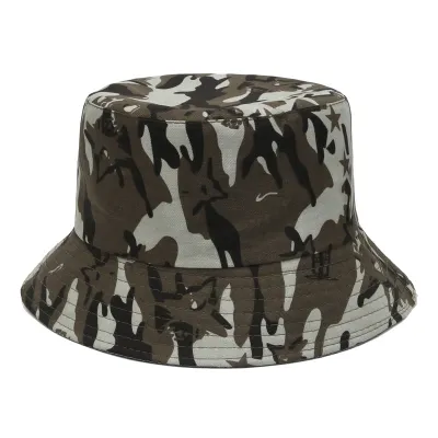 Unisex Fashion Camouflage Printed Breathable Sunshade Bucket Hats Polyester