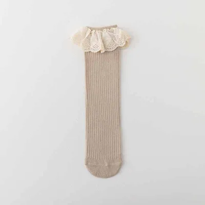 Kids Girls Spring Autumn Cute Lace Trim Long Cotton Socks