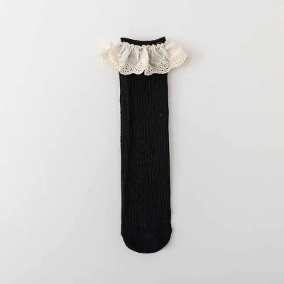 Kids Girls Spring Autumn Cute Lace Trim Long Cotton Socks