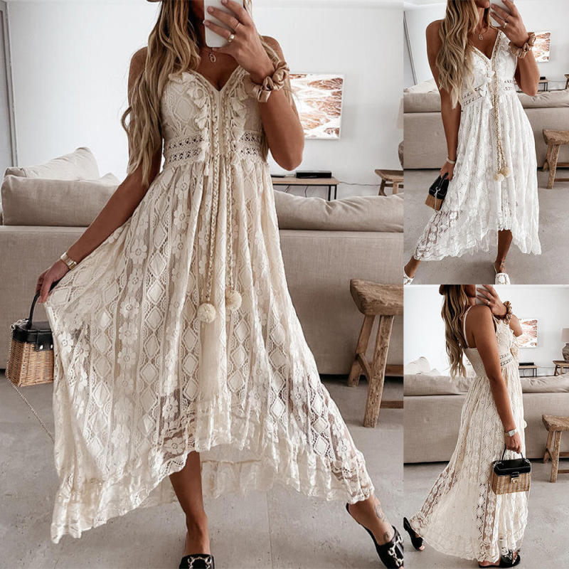 Wholesale Summer Women Fashion Casual V-Neck Lace Irregular