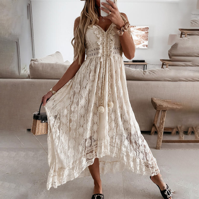 Wholesale Summer Women Fashion Casual V-Neck Lace Irregular