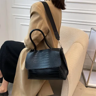 Women Fashion Embossed Flip PU Large Capacity Handle Shoulder Bag