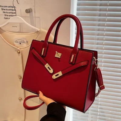 Women Fashionable Large Capacity Square PU Handle Shoulder Kelly Bag