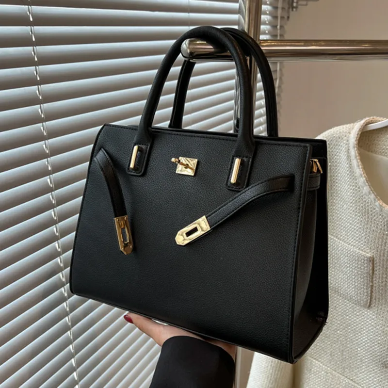 Women Fashionable Large Capacity Square PU Handle Shoulder Kelly Bag