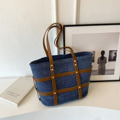 Women Fashionable Large Capacity Denim Tote Shoulder Bag