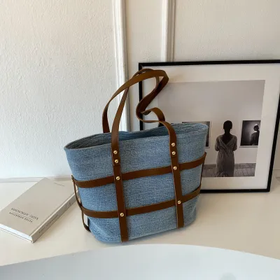 Women Fashionable Large Capacity Denim Tote Shoulder Bag