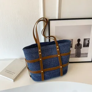 Women Fashionable Large Capacity Denim Tote Shoulder Bag