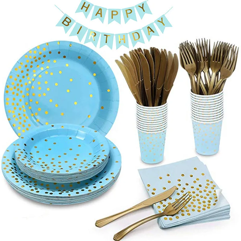 Bronzing Polka Dot Blue Disposable Paper Tableware