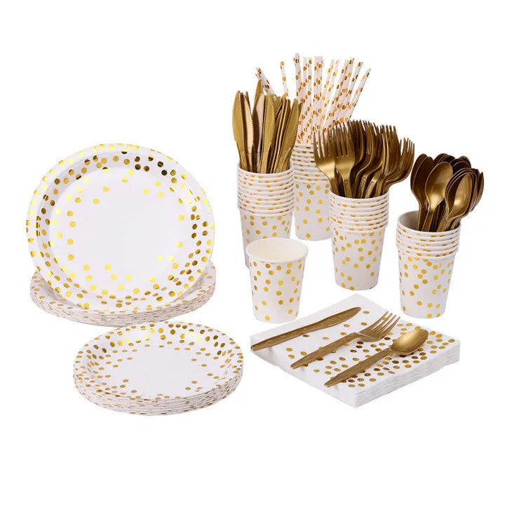 Bronzing Dot White Theme Party Disposable Tableware