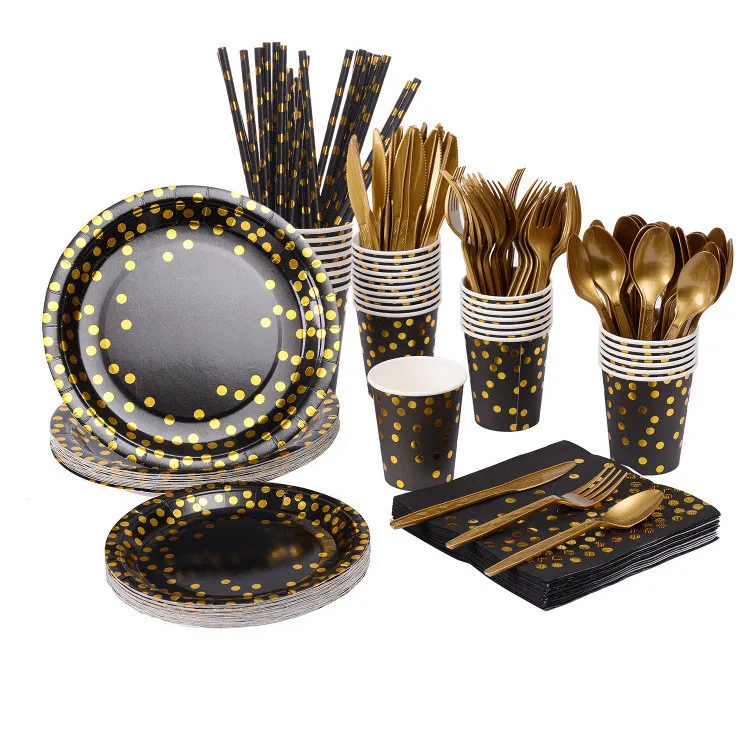 Bronzing Black Polka Dot Paper Cutlery Set for Party