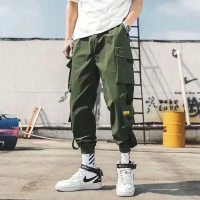 Fashion Casual Solid Color Plus Size Jogger Cargo Pants with Multi-Pocket Mid-Waist Cropped