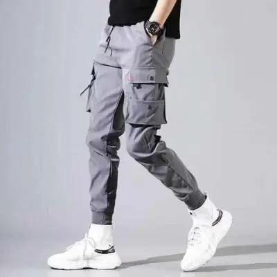 Fashion Casual Solid Color Plus Size Jogger Cargo Pants with Multi-Pocket Mid-Waist Cropped