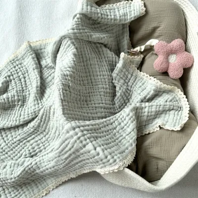 Baby Gauze Cotton Lace Cartoon Swaddle Blanket Towel