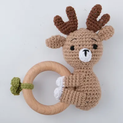 Handmade Wooden Wool Crochet Baby Rattle Molar Toy Kids Accessories