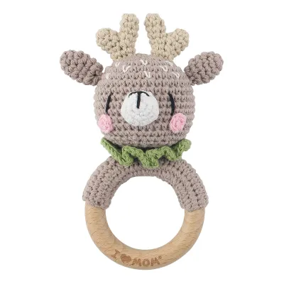 Handmade Wooden Wool Crochet Baby Rattle Molar Toy Kids Accessories