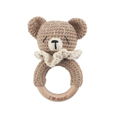 Handmade Wooden Wool Crochet Baby Rattle Molar Toy Kids Accessories