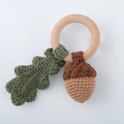 Handmade Wooden Wool Crochet Baby Rattle Molar Toy Kids Accessories