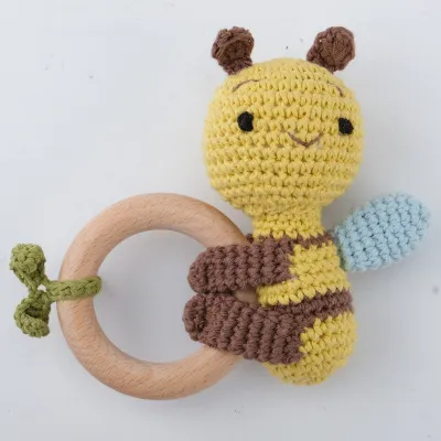 Handmade Wooden Wool Crochet Baby Rattle Molar Toy Kids Accessories