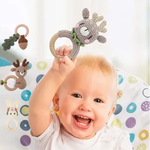 Handmade Wooden Wool Crochet Baby Rattle Molar Toy Kids Accessories