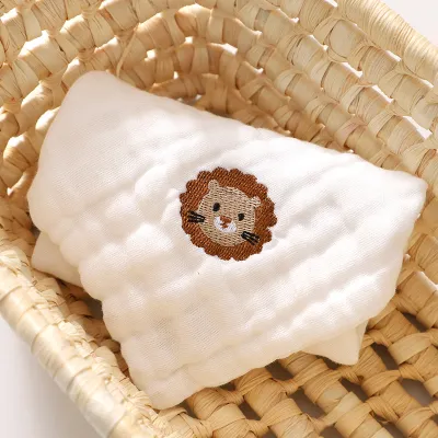 Baby Cute Pattern Embroidered Gauze Thin Saliva Towel Pure Cotton 30x30cm