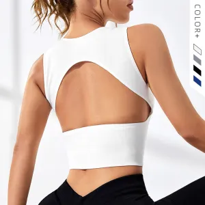 Women's Yoga Running Tank Top - Solid Color Nylon Sports Shaping Tops