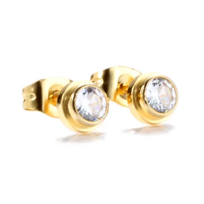 Women Fashion Simple 6mm Rhinestone Titanium Steel Earrings