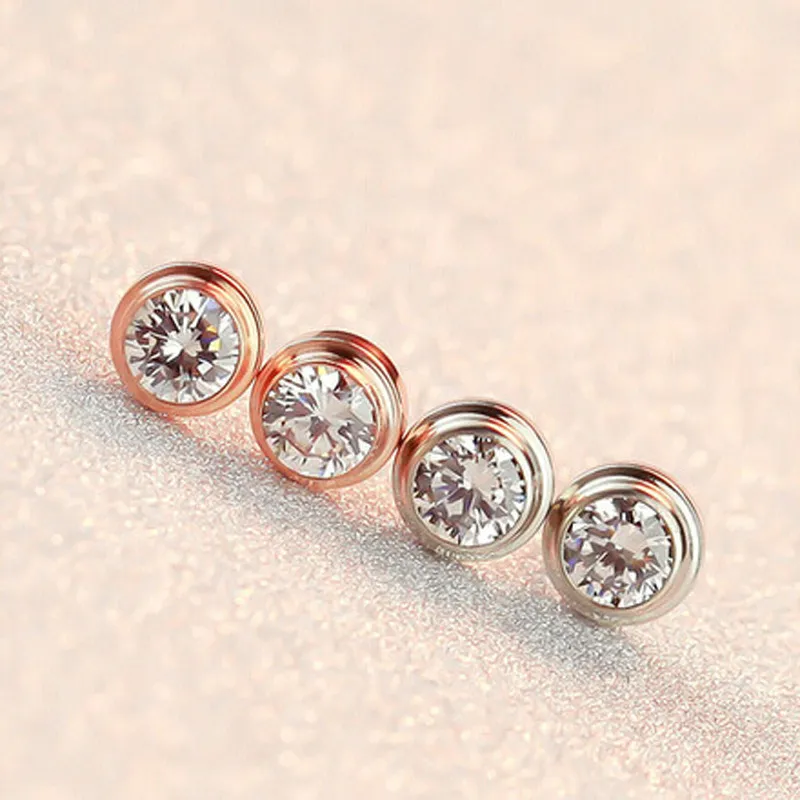 Women Fashion Simple 6mm Rhinestone Titanium Steel Earrings
