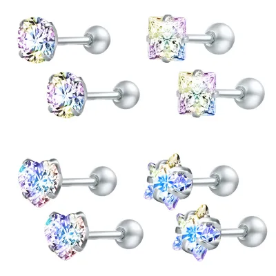 Women's Simple Fashion Multicolor Rhinestone Stainless Steel Geometric Stud Earrings