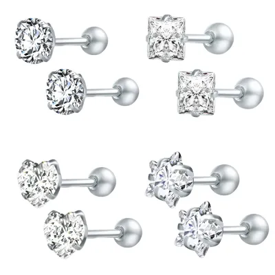 Women's Simple Fashion Multicolor Rhinestone Stainless Steel Geometric Stud Earrings