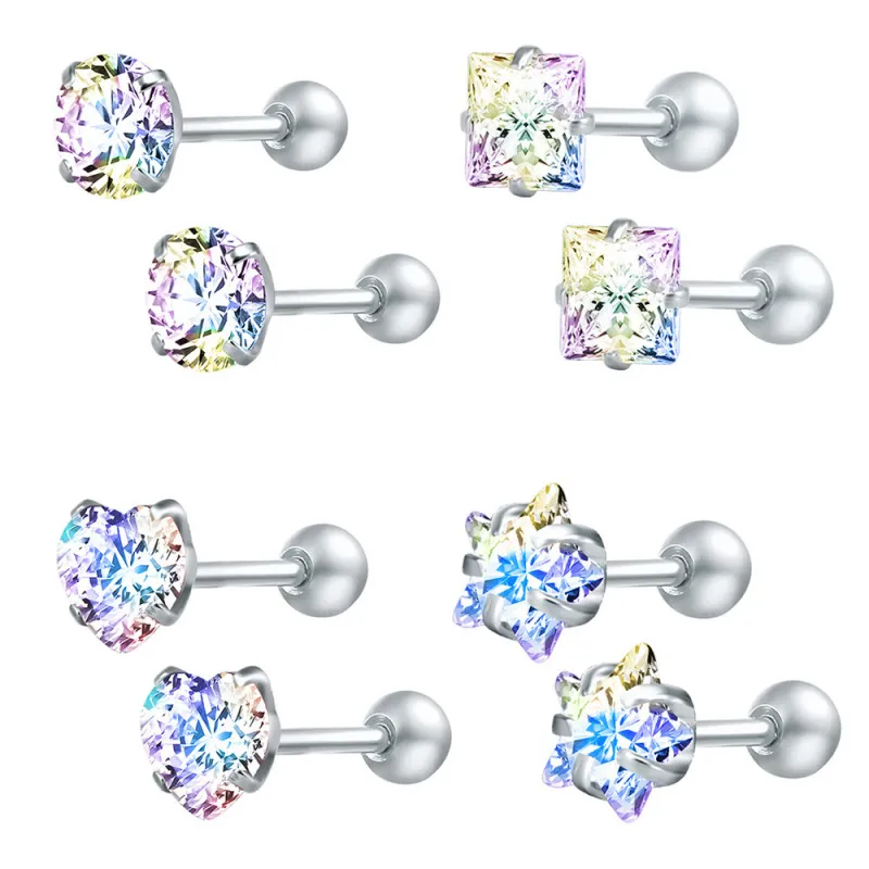 Women's Simple Fashion Multicolor Rhinestone Stainless Steel Geometric Stud Earrings