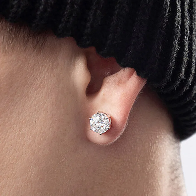 Women Fashion Simple Round Rhinestone Stainless Steel Earrings