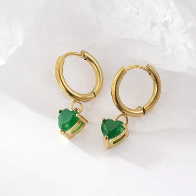 Women Simple Retro Heart-Shaped Rhinestone Stainless Steel Earrings