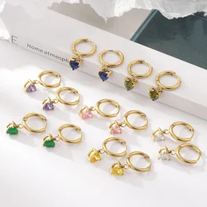 Women Simple Retro Heart-Shaped Rhinestone Stainless Steel Earrings