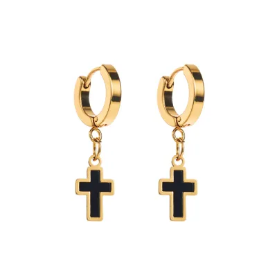 Women's Vintage Geometric Oil Cross Copper Zircon Earrings