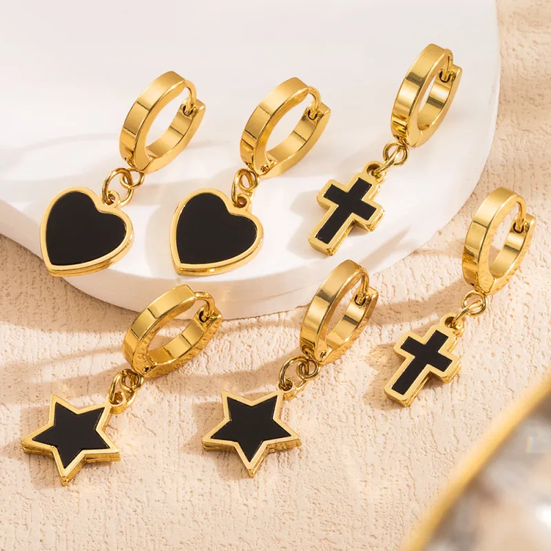 Women's Vintage Geometric Oil Cross Copper Zircon Earrings