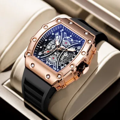 Men's Barrel Calendar Quartz Watch - Stainless Steel Strap Water Resistant 30M