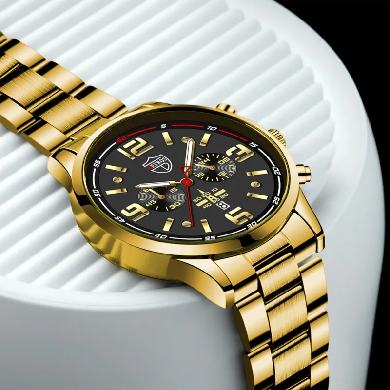 Men Fashion Calendar Quartz Luminous Stainless Steel Analog Watch