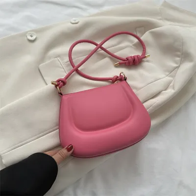Women Fashion Street Trend PU Solid Color Zipper Saddle Shoulder Underarm Bag