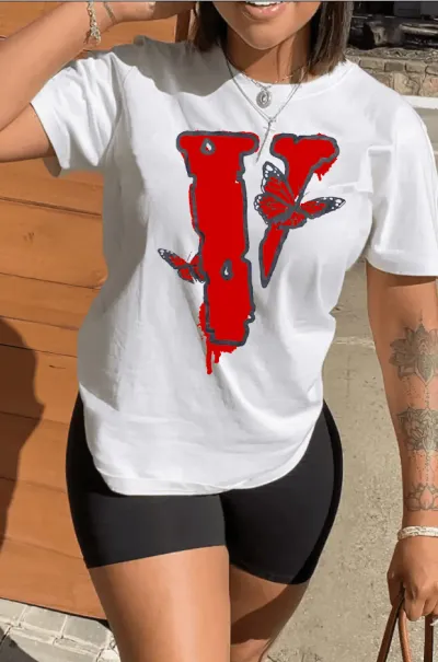 Women Casual Letter V Print Round Neck Short Sleeve T-Shirt Shorts Two-Piece Set