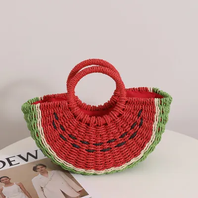 Creative Fruit Shape Large Capacity Woven Straw Handbag