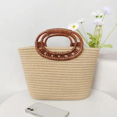Vacation Simple Large Capacity Cotton Rope Woven Straw Handbag