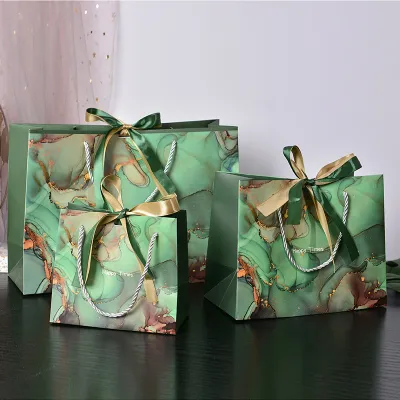 Simple Fashion Marble Pattern Gift Candy Paper Tote Bags