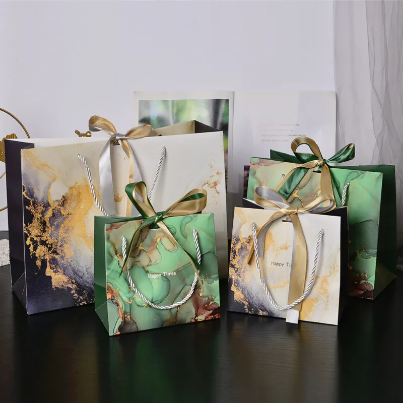 Simple Fashion Marble Pattern Gift Candy Paper Tote Bags