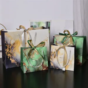Simple Fashion Marble Pattern Gift Candy Paper Tote Bags