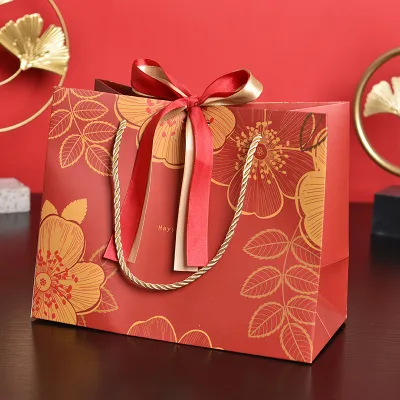 Simple Fashion Peony Printing Gift Candy Portable Shopping Paper Bag
