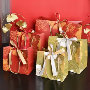 Simple Fashion Peony Printing Gift Candy Portable Shopping Paper Bag