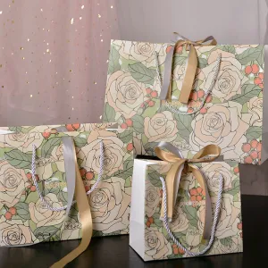 Simple Fashion Champagne Rose Print Gift Candy Handle Paper Shopping Bags