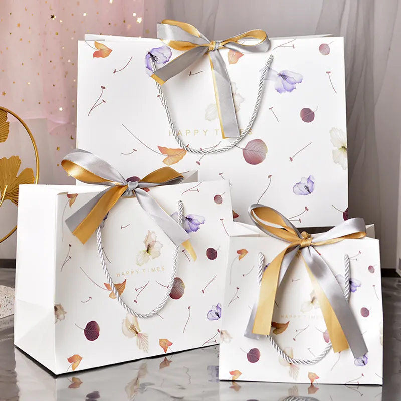 Simple Fashion Leaf Printing Bow Ribbon Candy Gift Wrapping Paper Shopping Bag