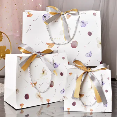 Simple Fashion Leaf Printing Bow Ribbon Candy Gift Wrapping Paper Shopping Bag