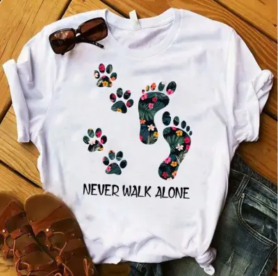 Women's Casual Cute Footprint Short-Sleeved T-Shirt